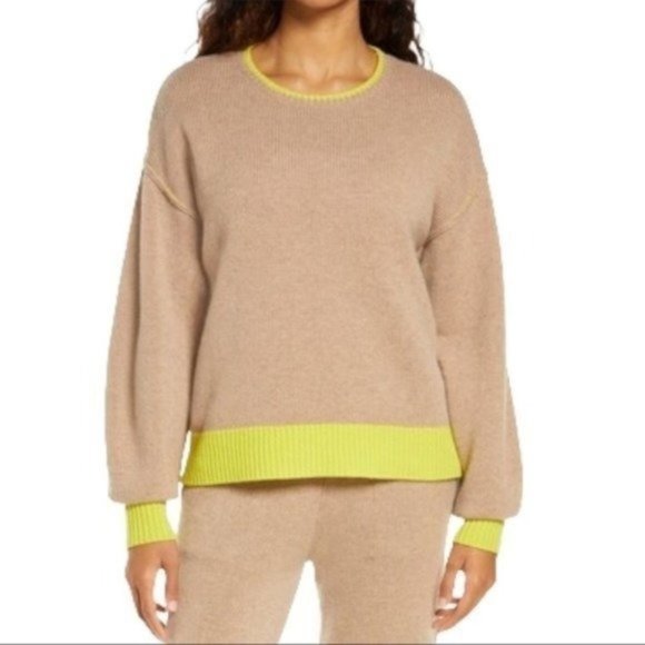 UGG Renata Cashmere-Blend Crewneck Tops in Brown/Yellow (Camel) - XL - NWT - Picture 1 of 6